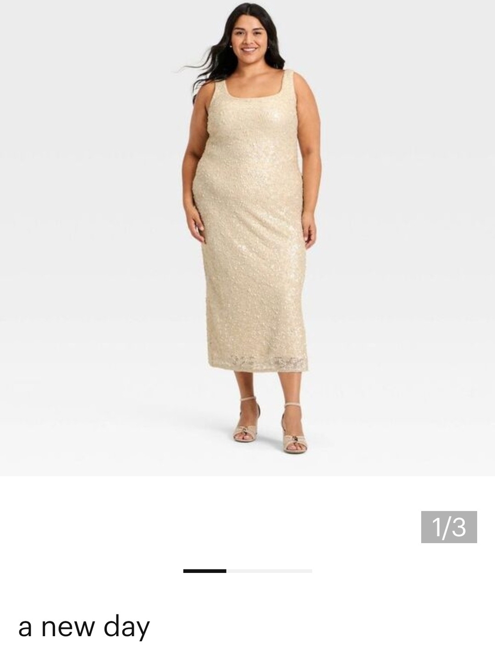 A New Day Cream Sequin Midi Slip Dress